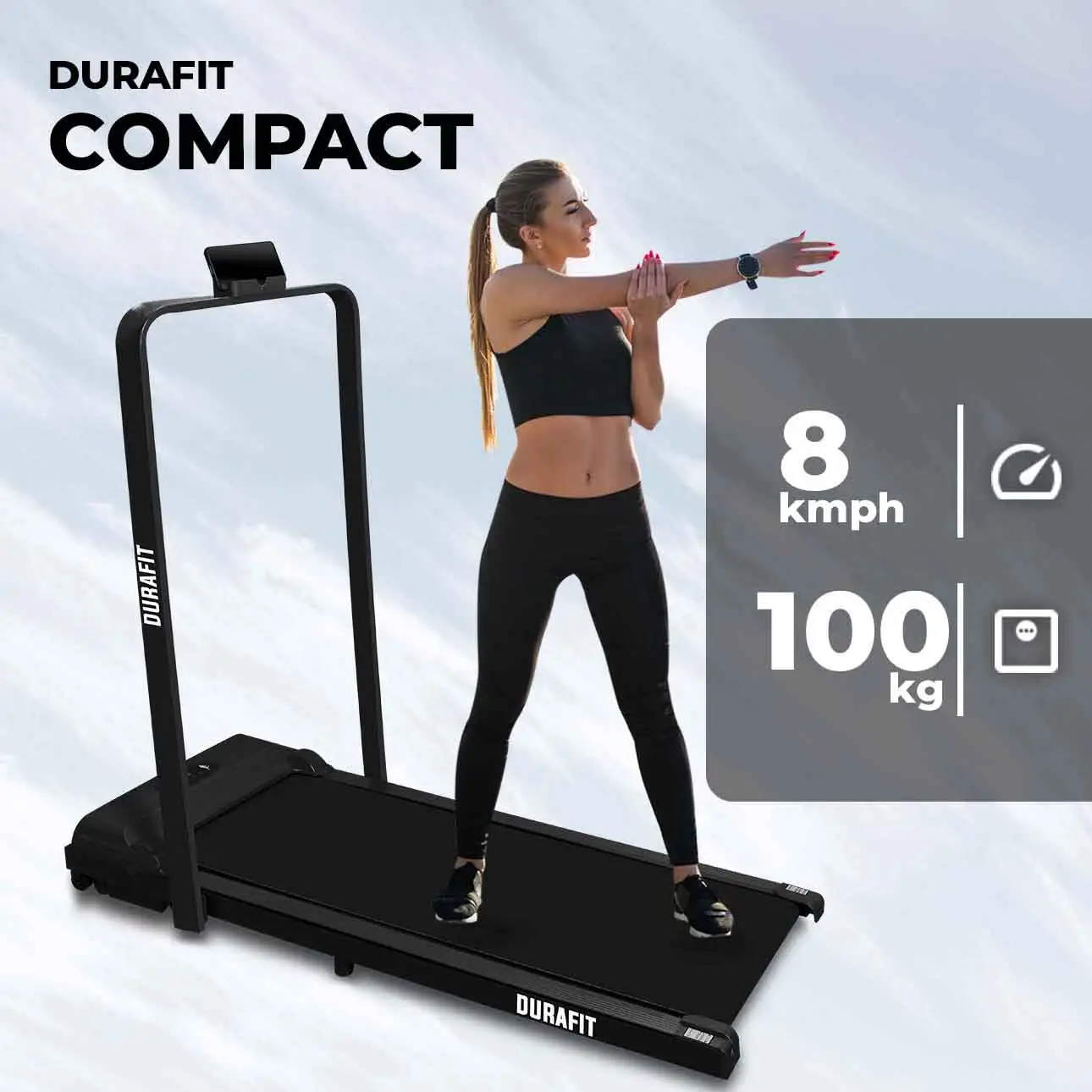 Durafit Compact Black Treadmill with 8kmph 100kg