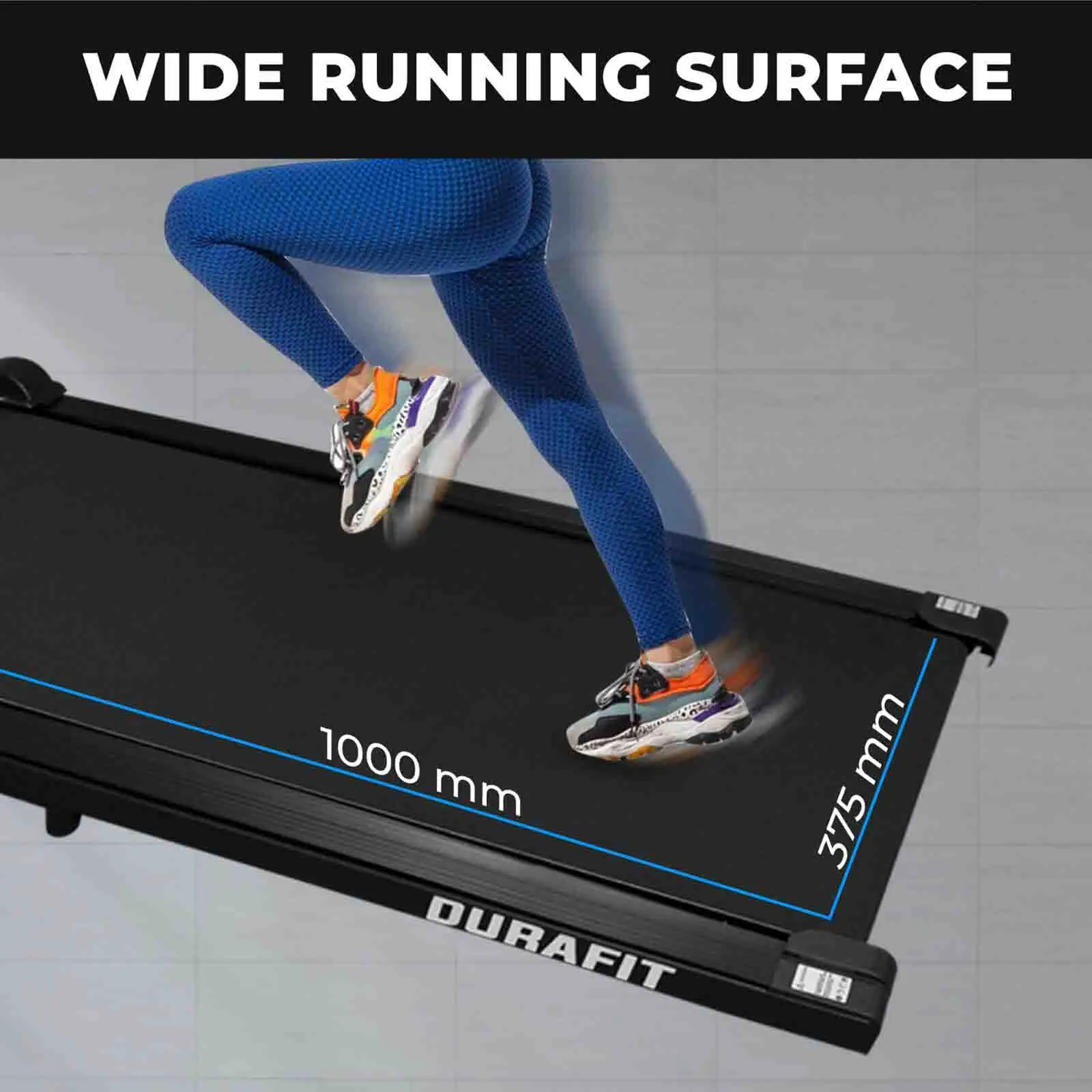 Durafit Compact Black Treadmill with wide running surface