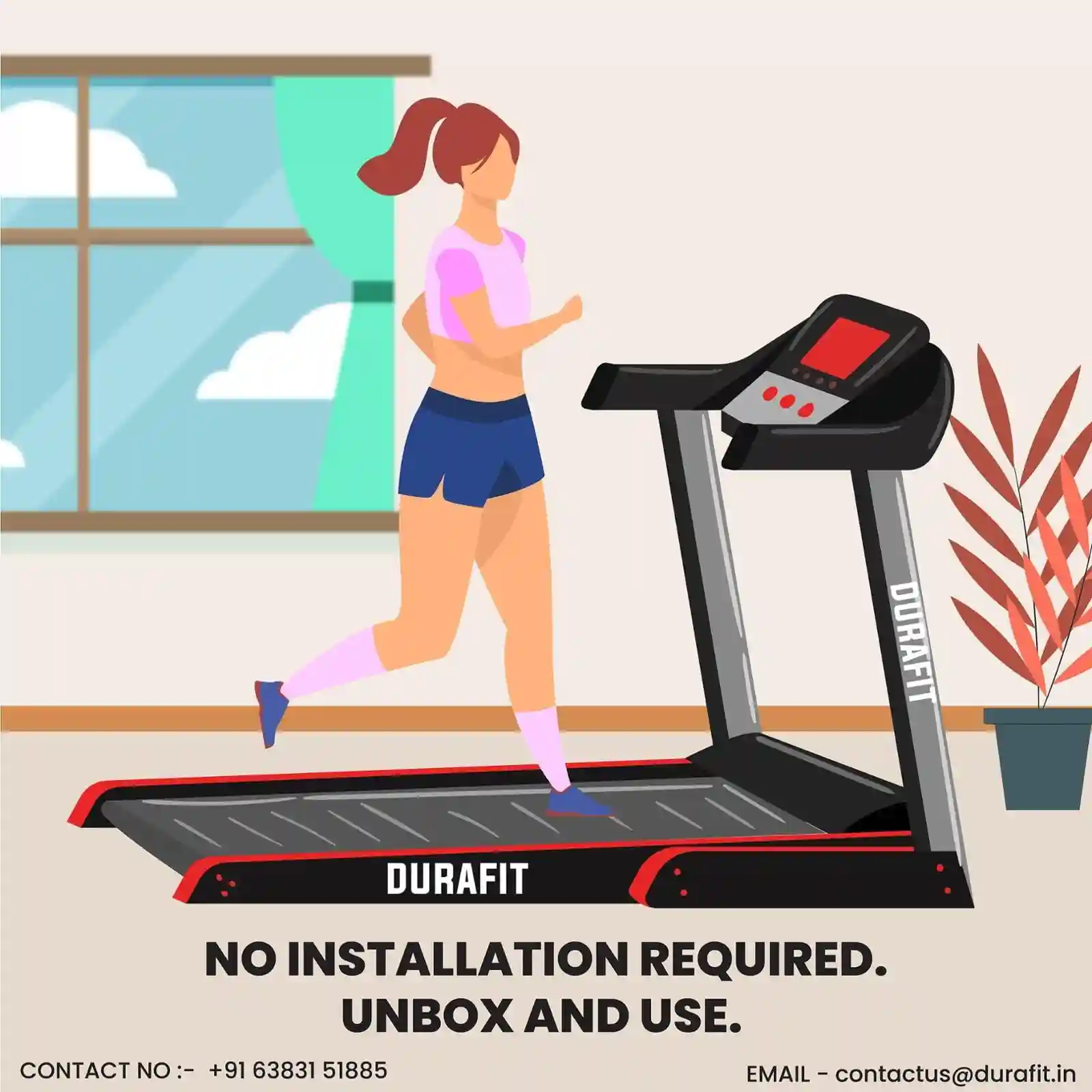Durafit Compact Black Treadmill with no installation required