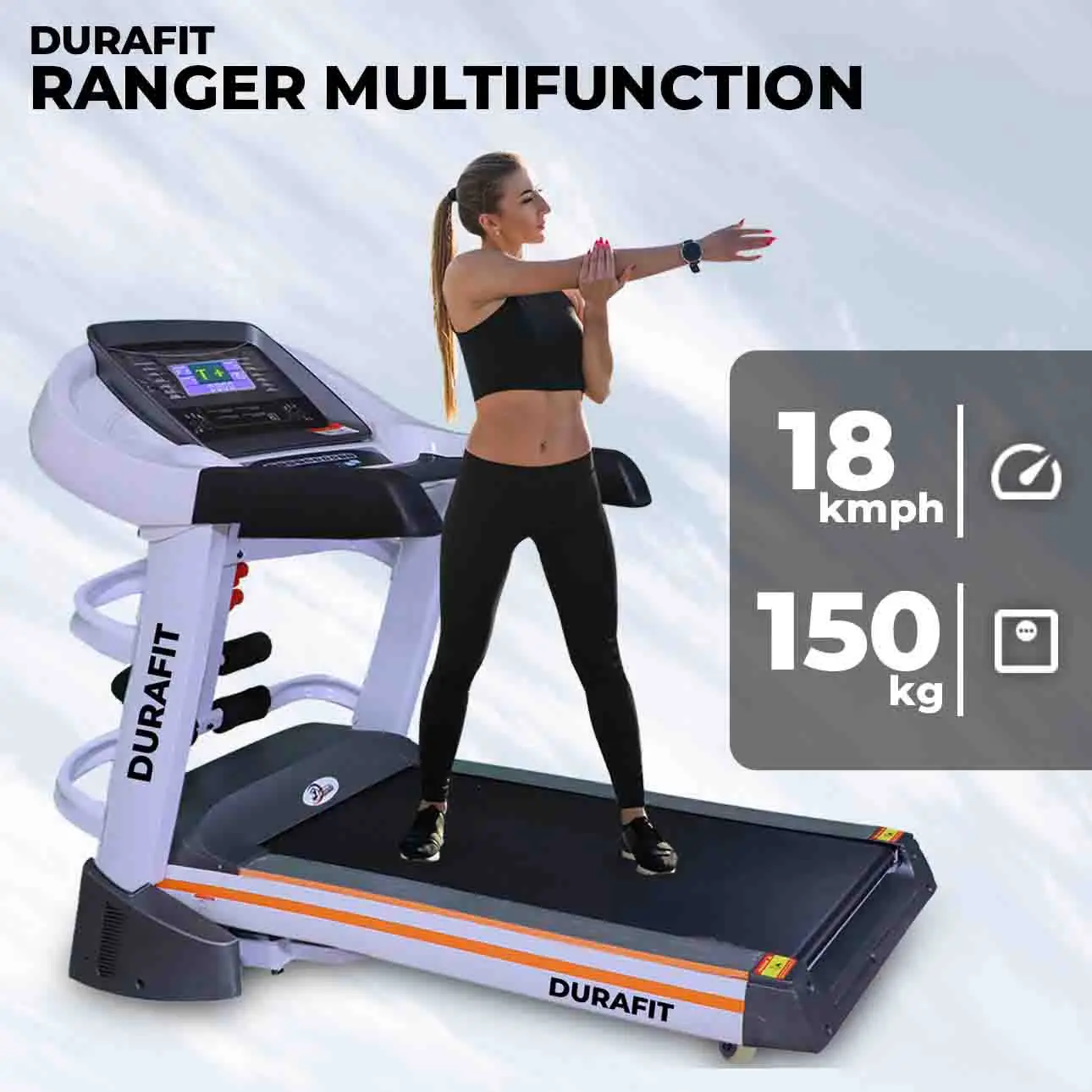 Durafit Ranger Multifunction Treadmill with max user weight 150kg