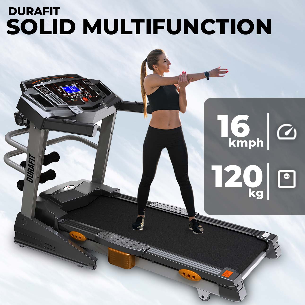 Durafit Solid Multifunction Treadmill with 120KG Max User Weight